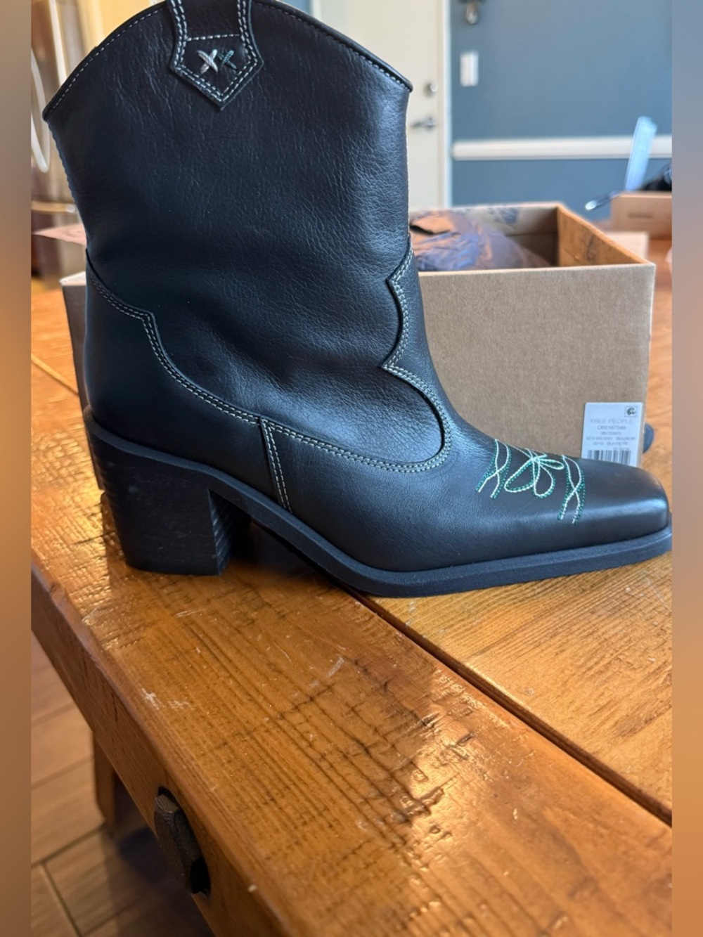 Free People Wandering Western Black Leather Western Ankle Boots - Picture 5 of 11